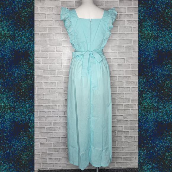 Handmade Vintage Blue Swiss Dot Pinafore Maxi Dress - Picture 4 of 4